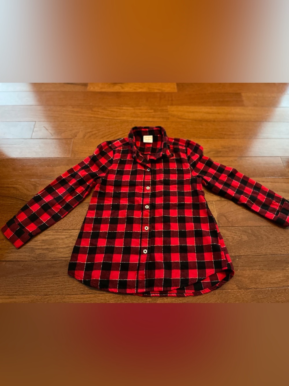 Girls Size 6 Red & Black Plaid Button-Up Shirt